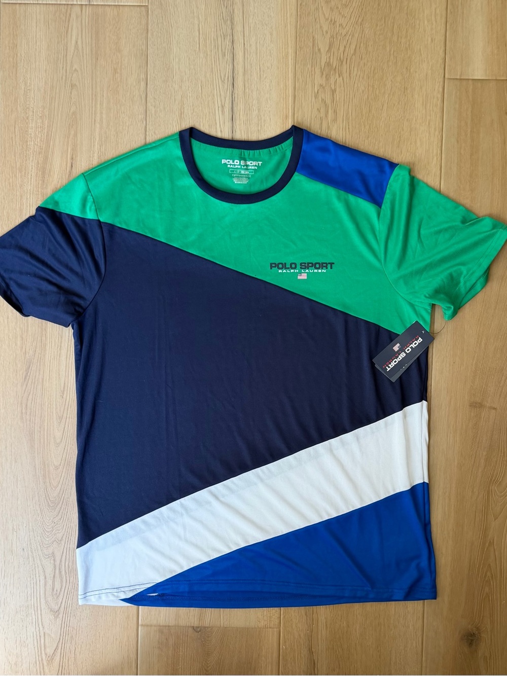Ralph Lauren Polo Sport Diagonal Colorblock Tee in Green, Navy & Blue